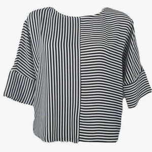 Express Women’s Black and White Blocked Striped Blouse Dolman Sleeve Size Medium